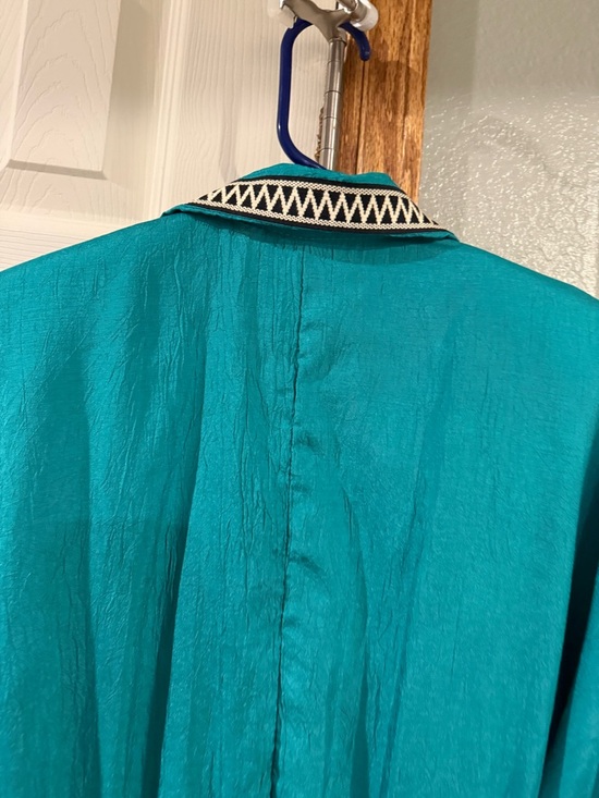 Teal Button-Front Romper with Patterned Yoke - Picture 5 of 5